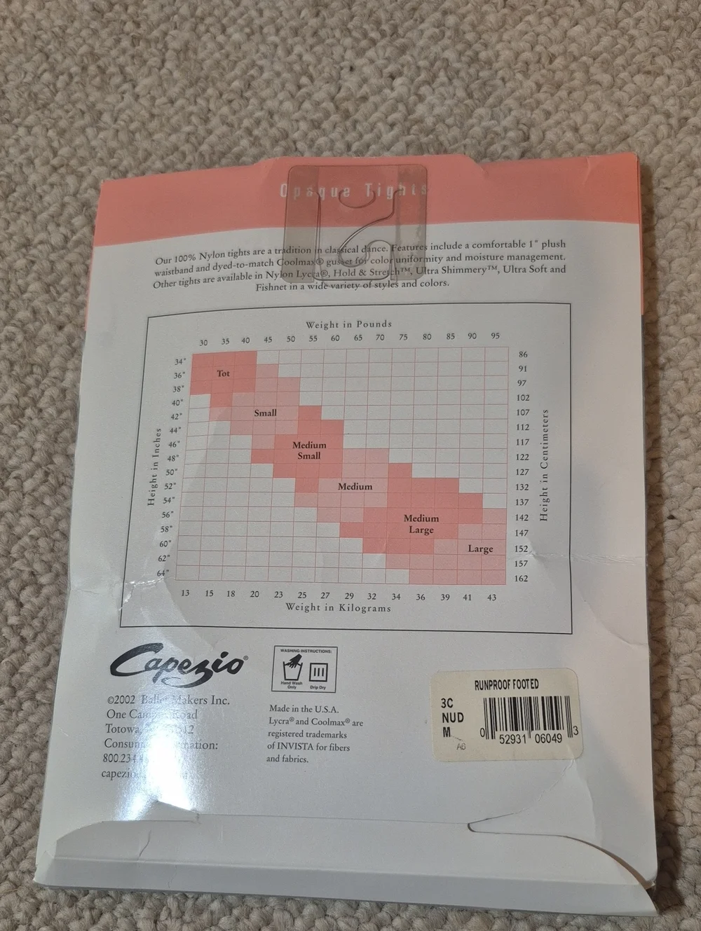 Capezio Nude Tights Size M